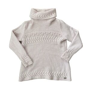 Saint James Mademoiselle Light Pink 100% Wool Cable Knit Turtleneck Sweater M/L